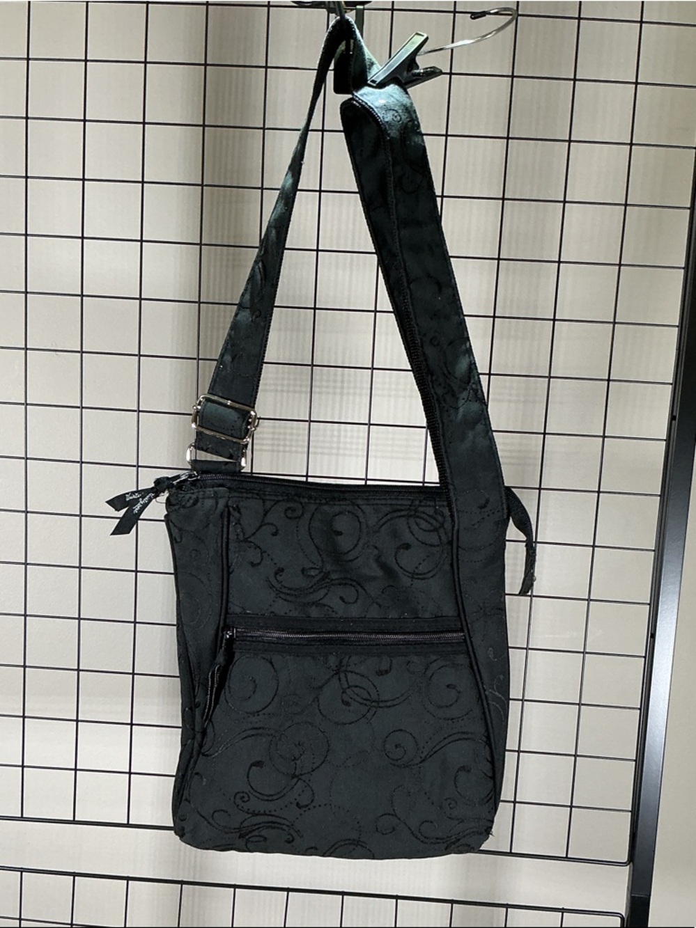 Thirty-One Black Embroidered Crossbody Bag Organizer Travel Everyday